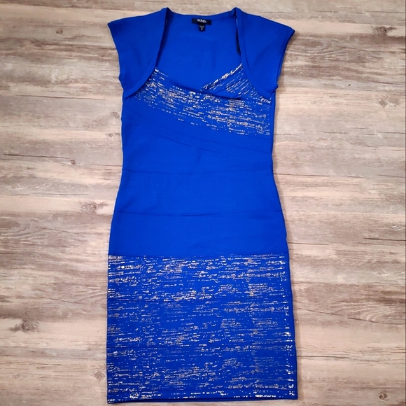 XOXO Blue and Gold Mini Dress - Picture 1 of 4